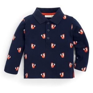 Navy Fox Embroidered Long-Sleeve Polo